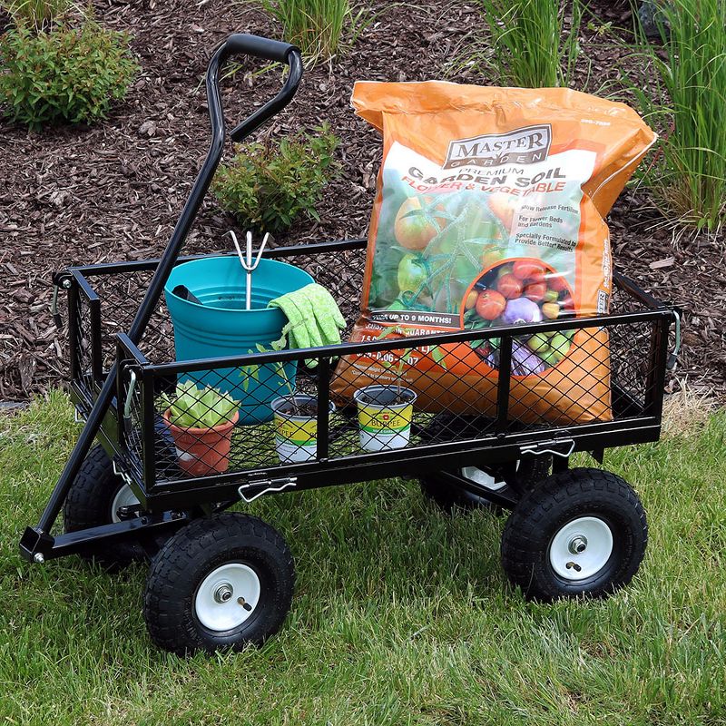 Sunnydaze Outdoor Lawn and Garden Heavy-Duty Durable Steel Mesh Utility Wagon Cart with Removable Sides - Black