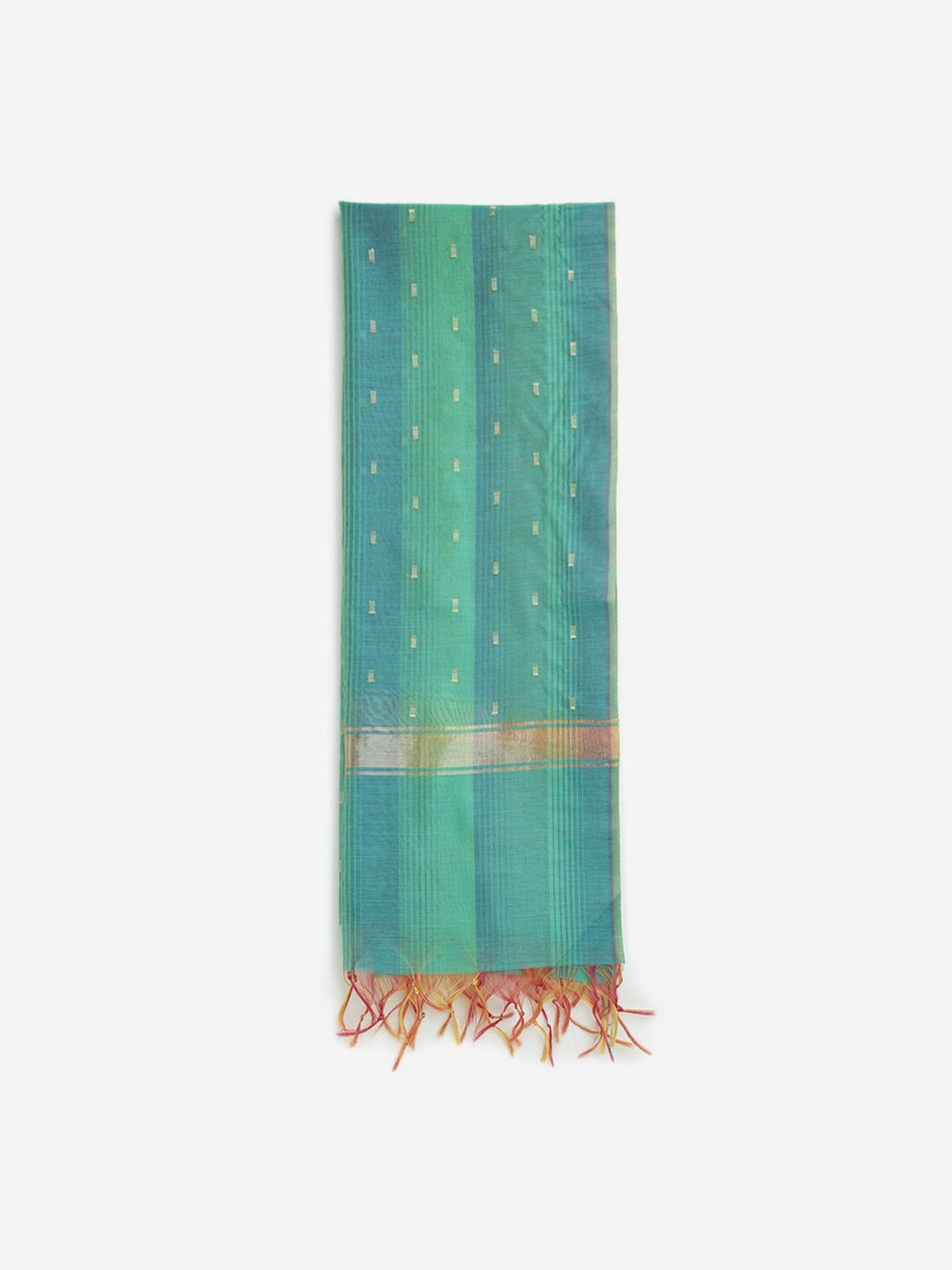 Utsa by Westside Turquoise Zari Embellished Striped Dupatta