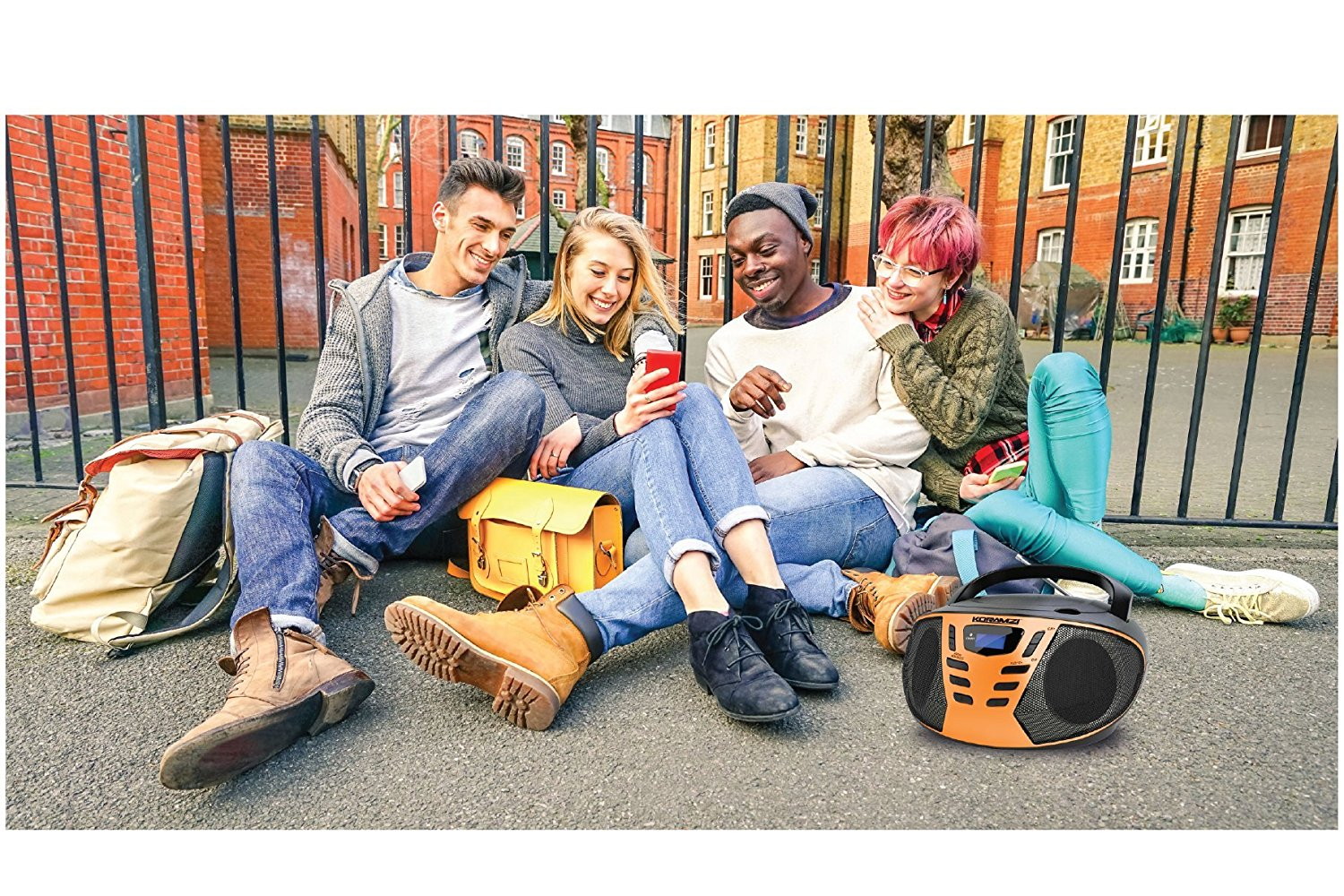 KORAMZI CD55-BKS Portable CD Boombox with AM/FM Radio, Top Loading CD Player, Telescopic Antenna, LCD Display for Indoor & Outdoor, Offices, Home, Restaurants, Picnics, School , Camping