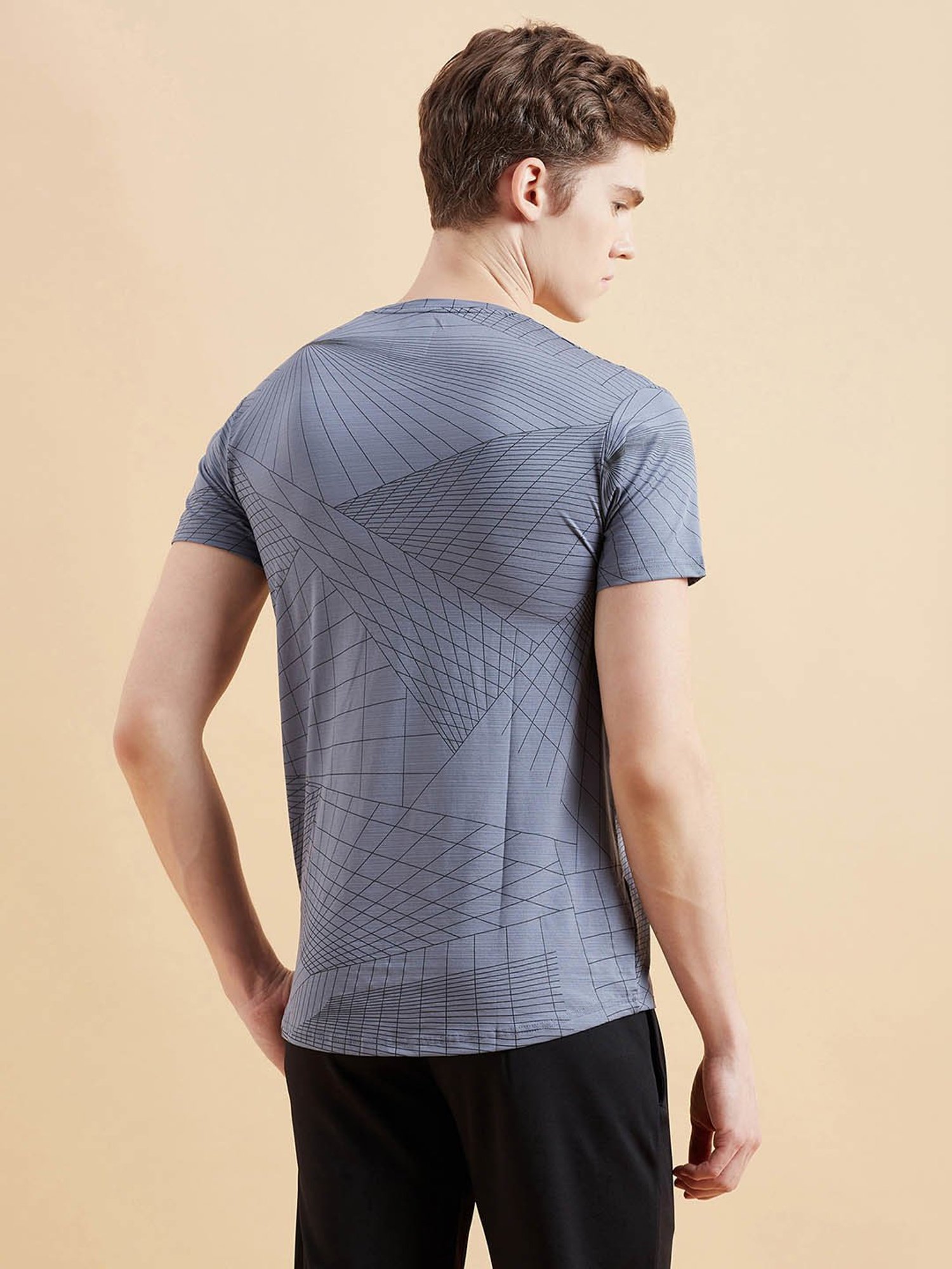 Sweet Dreams Light Grey Regular Fit Geometric Print Sports T-Shirt