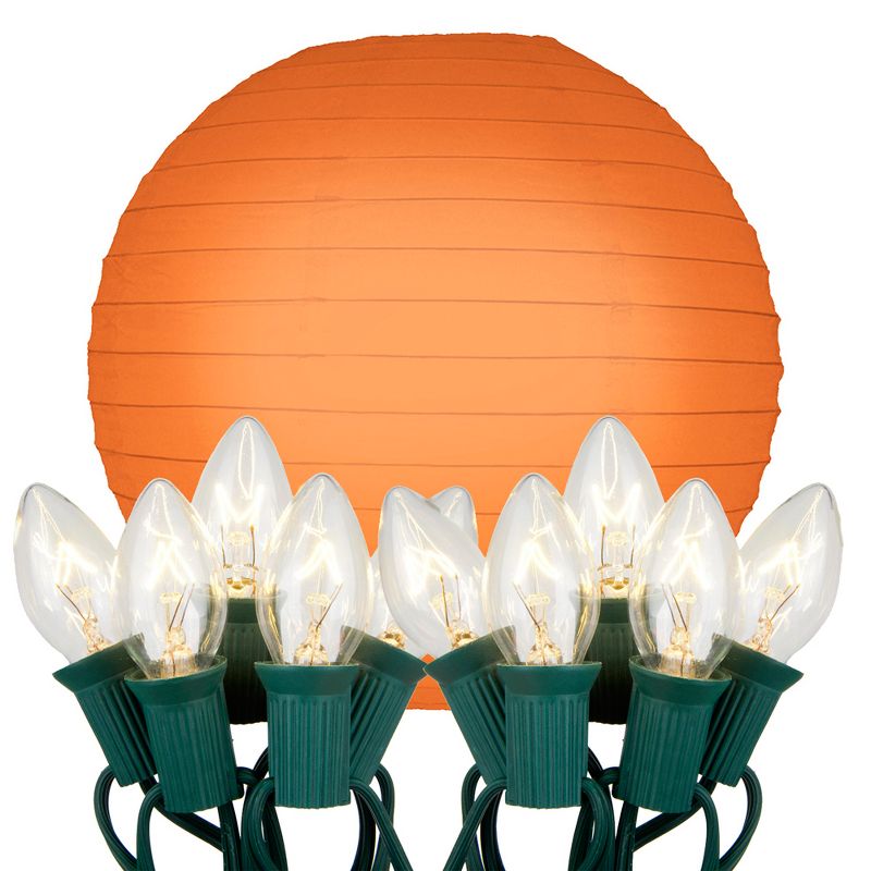 10ct 10" Lumabase Orange Electric String Light with Paper Lanterns