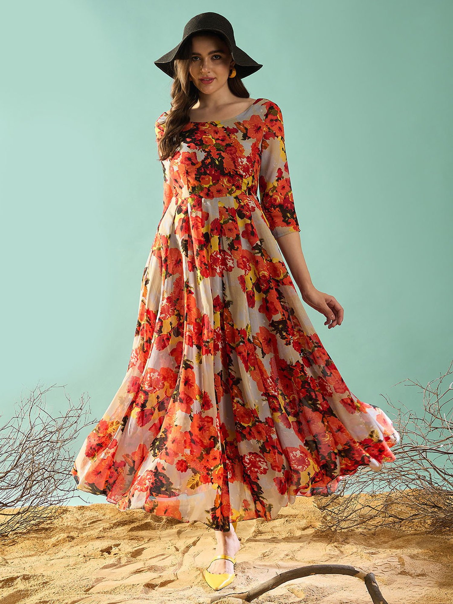 PANIT Multicolor Floral Print Ethnic Dress