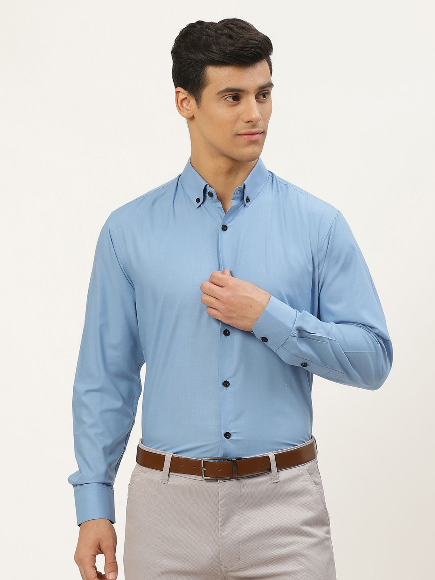 Sojanya Blue Cotton Regular Fit Shirt