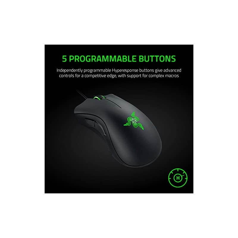DeathAdder Essential Gaming Mouse: 6400 DPI Optical Sensor - 5 Programmable Buttons - Mechanical Switches - Rubber Side Grips - Classic Black