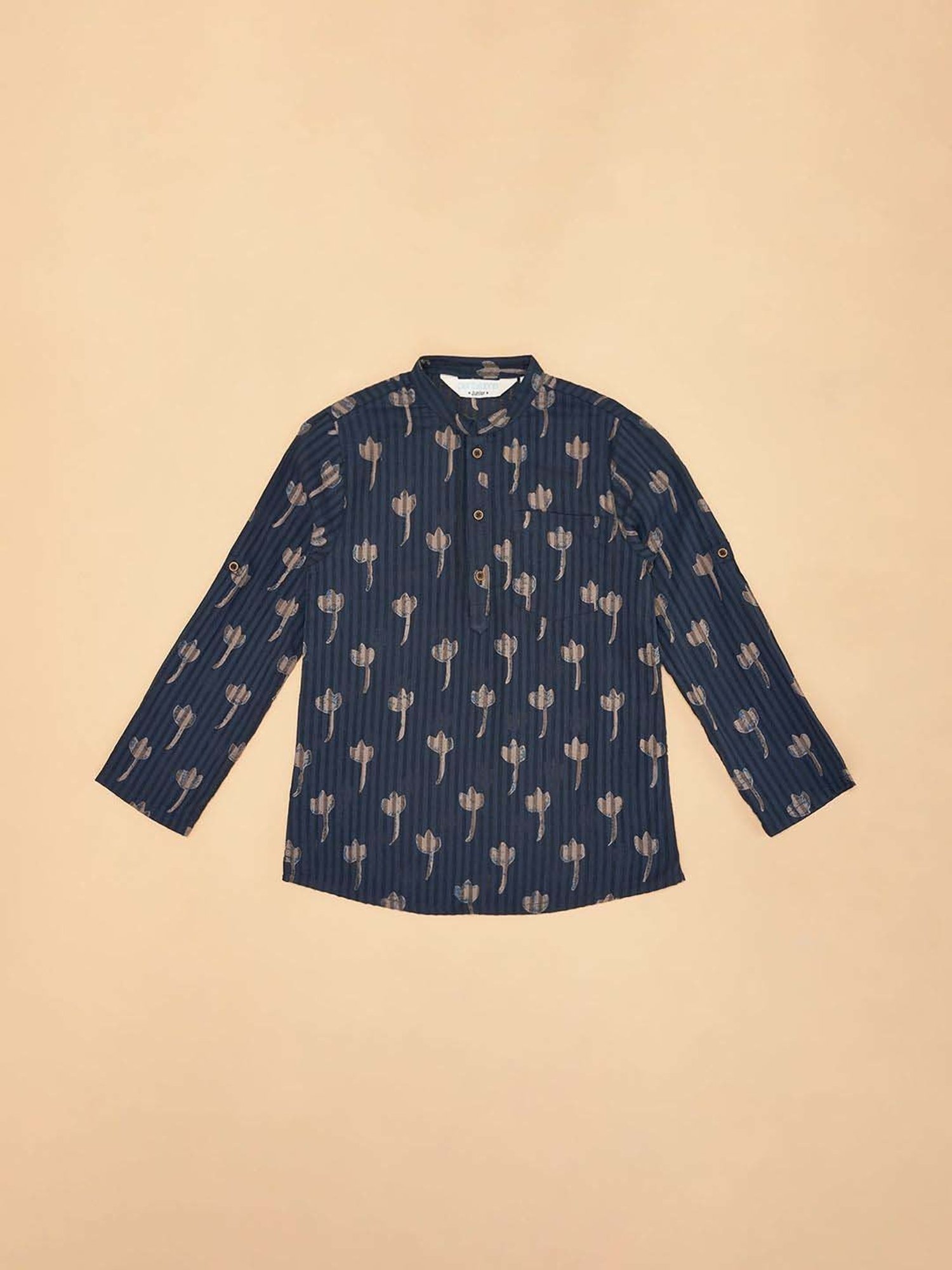 Indus Route by Pantaloons Kids Dark Navy Cotton Printed Full Sleeves Kurta