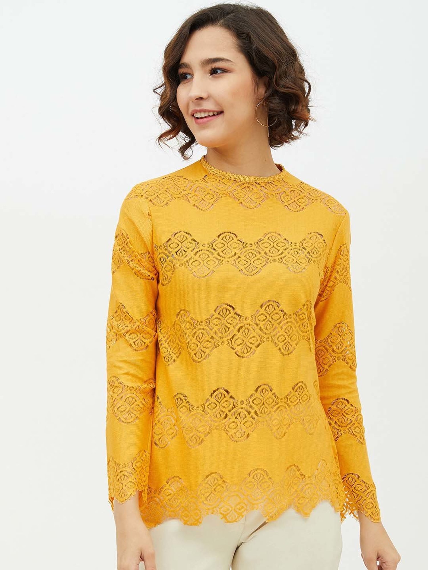 StyleStone Yellow Lace A-Line Top