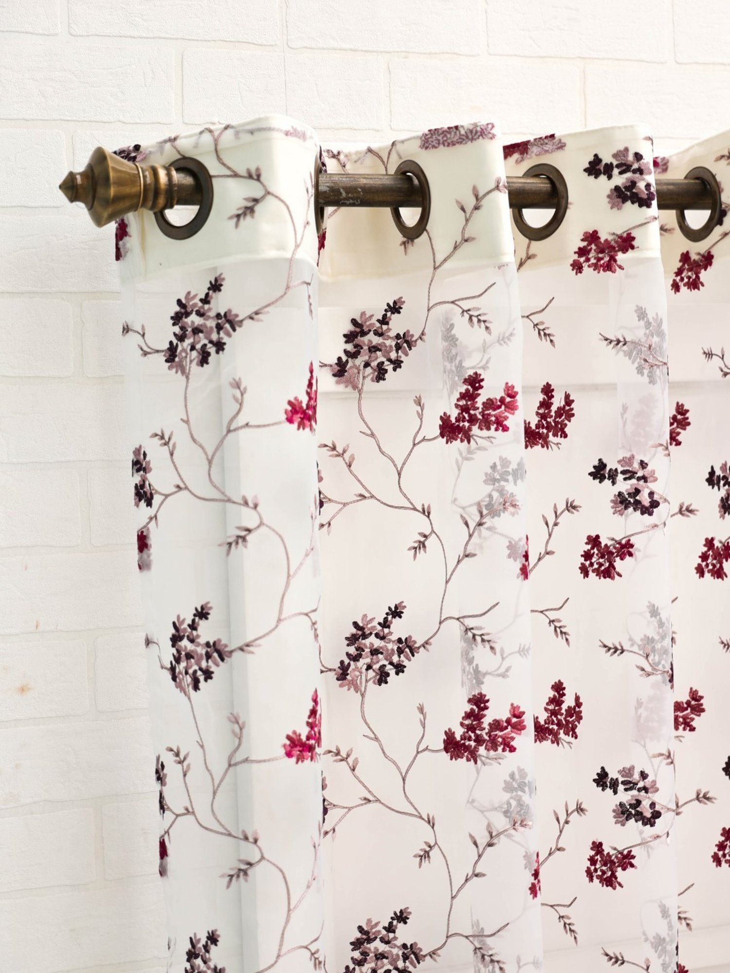 Ariana Floral Embroidery Maroon Polyester 7 ft Door Curtain