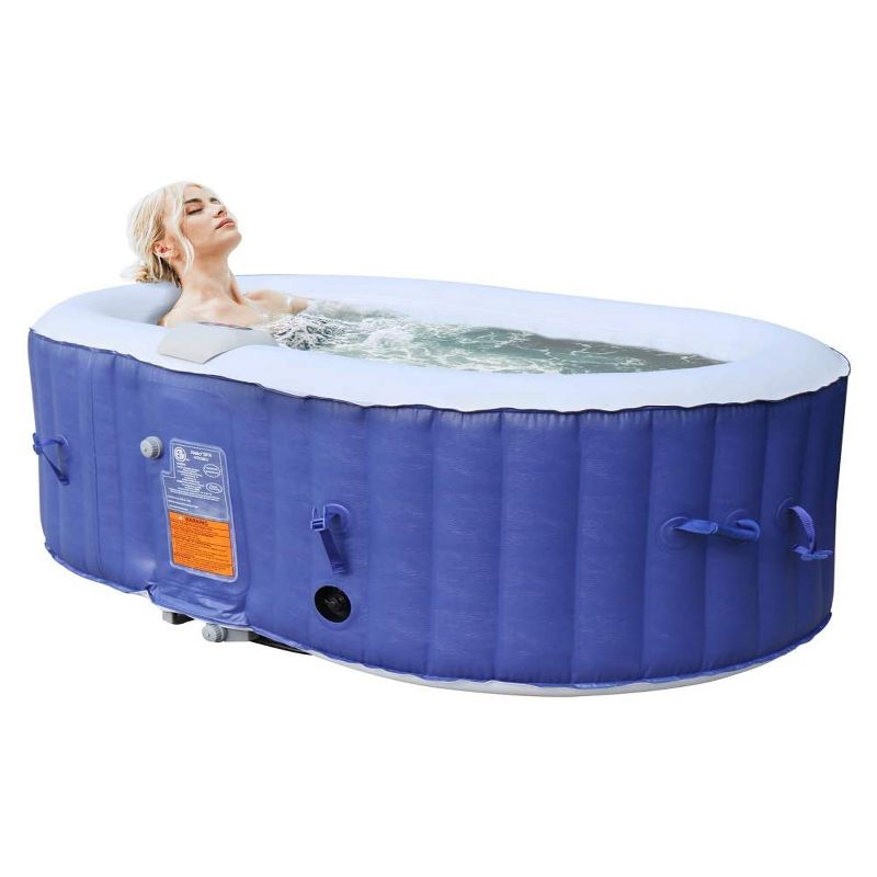 Aleko 145 Gallon Water Capacity PureSpa 2 Person Square Inflatable High Powered Bubble Jetted Hot Tub with Fitted Cover, Dark Blue