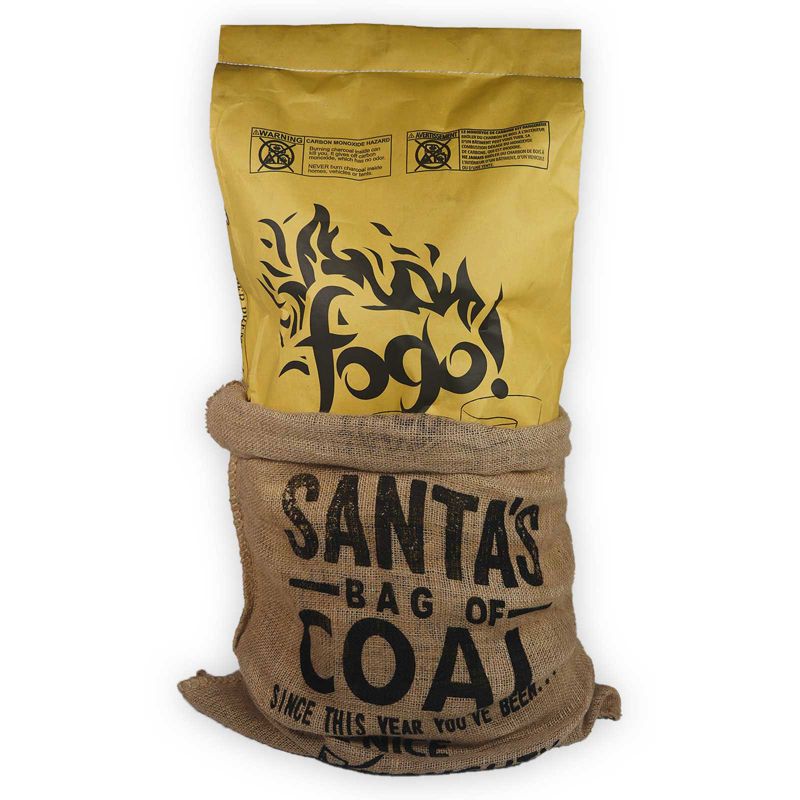 FOGO Santa Bag of Coal With Super Premium Restaurant Grade All-Natural Hardwood Lump Charcoal Fuel for Ideal Grilling and Smoking, Gold, 35 Pounds