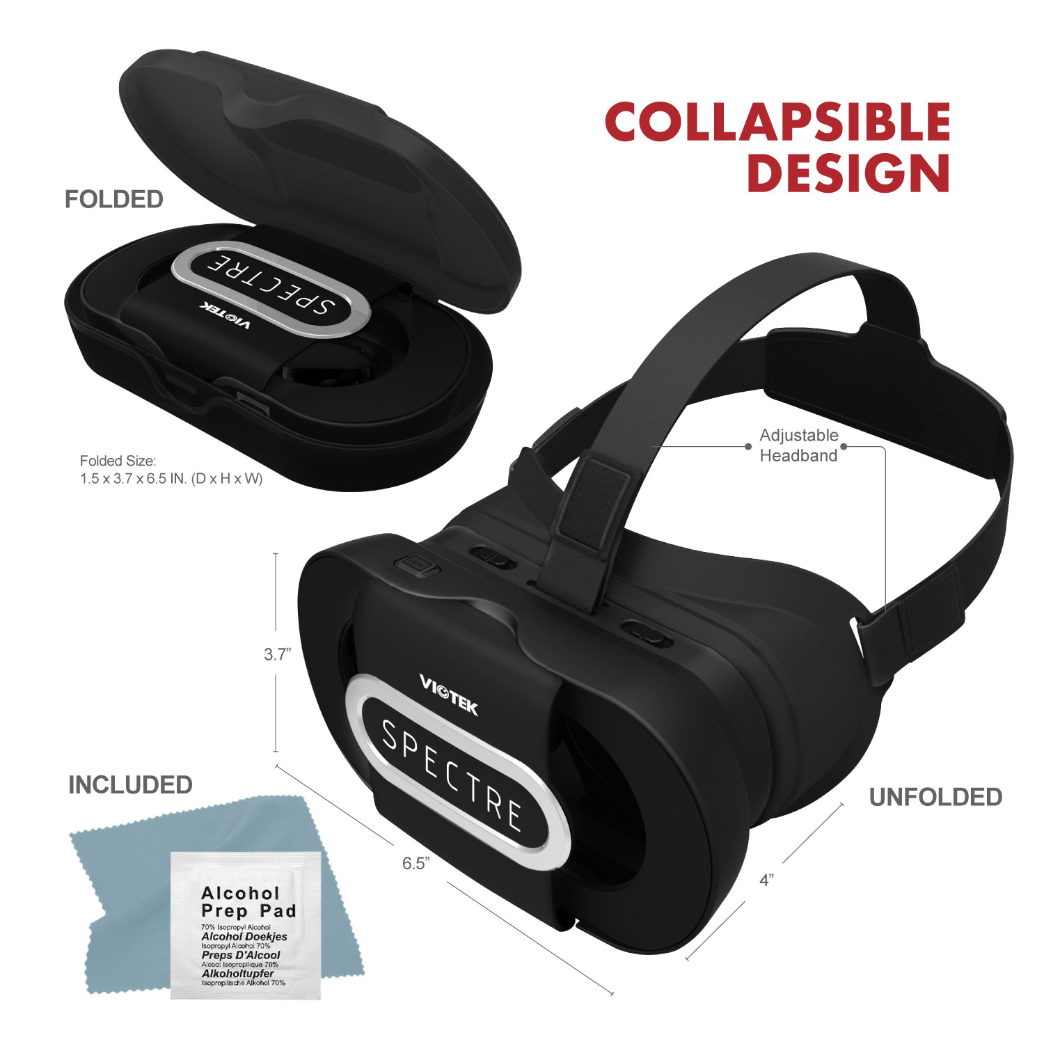 VIOTEK Spectre VR Headset for Smartphones (4.5 to 6 Inches) | Foldable, Lightweight & Comfortable for eLearning, Virtual Tours, At-Home Students | Adjustable IPD & Single Capacitive Button