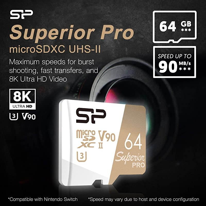Power 64GB RW up to 290 160MBs Superior Pro Micro SDXC UHSII U3 V90 8K High Speed MicroSD Card with Adapter Compatible with GoPro 7 GoPro 8