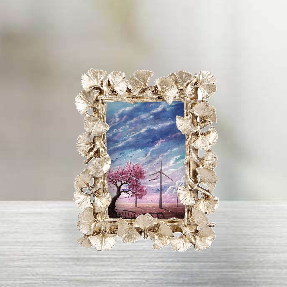 Photo Frame European Retro Resin Gold Ginkgo Leaf Photo Frame Decorative Desktop Picture Frame Study Children Room (Golden)