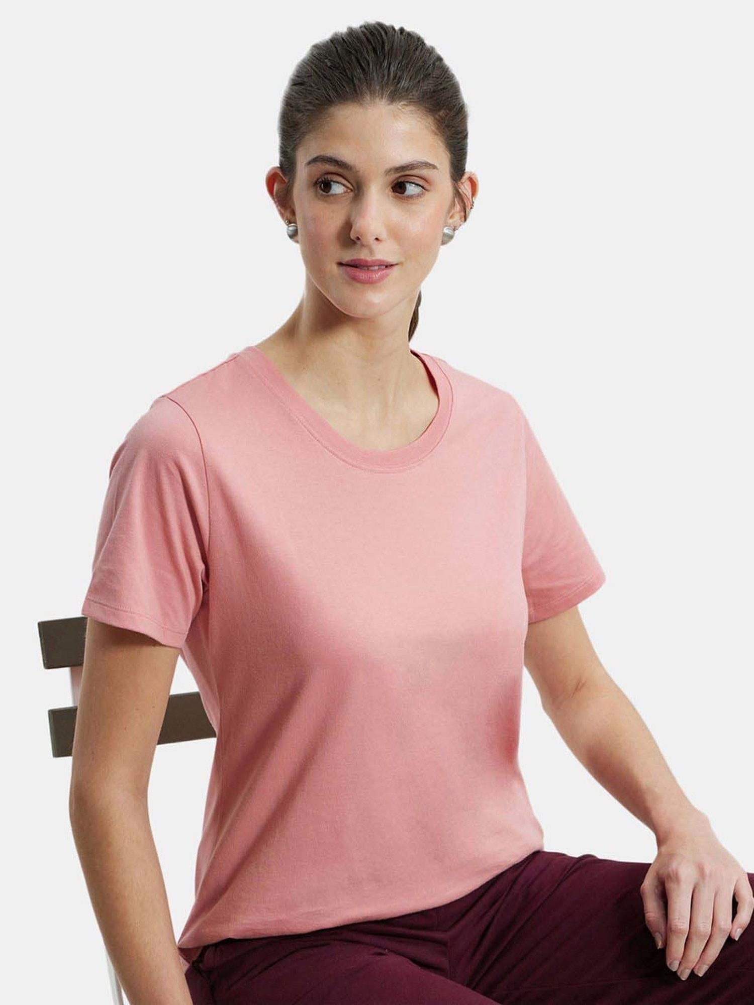 Jockey AW88 Women's Super Combed Cotton Rich Relaxed Fit Solid Curved Hem Styled Half Sleeve T-Shirt