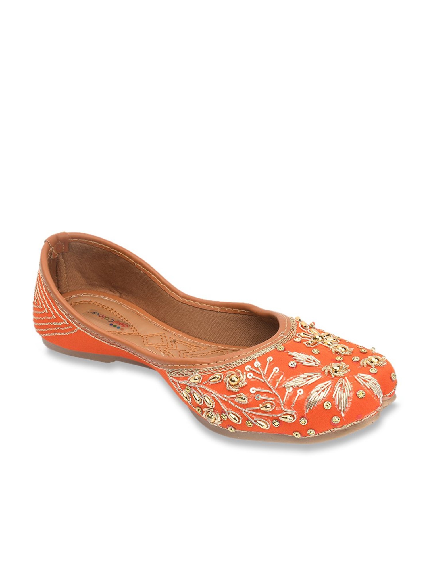 Desi Colour Women's Orange Ethnic Juttis