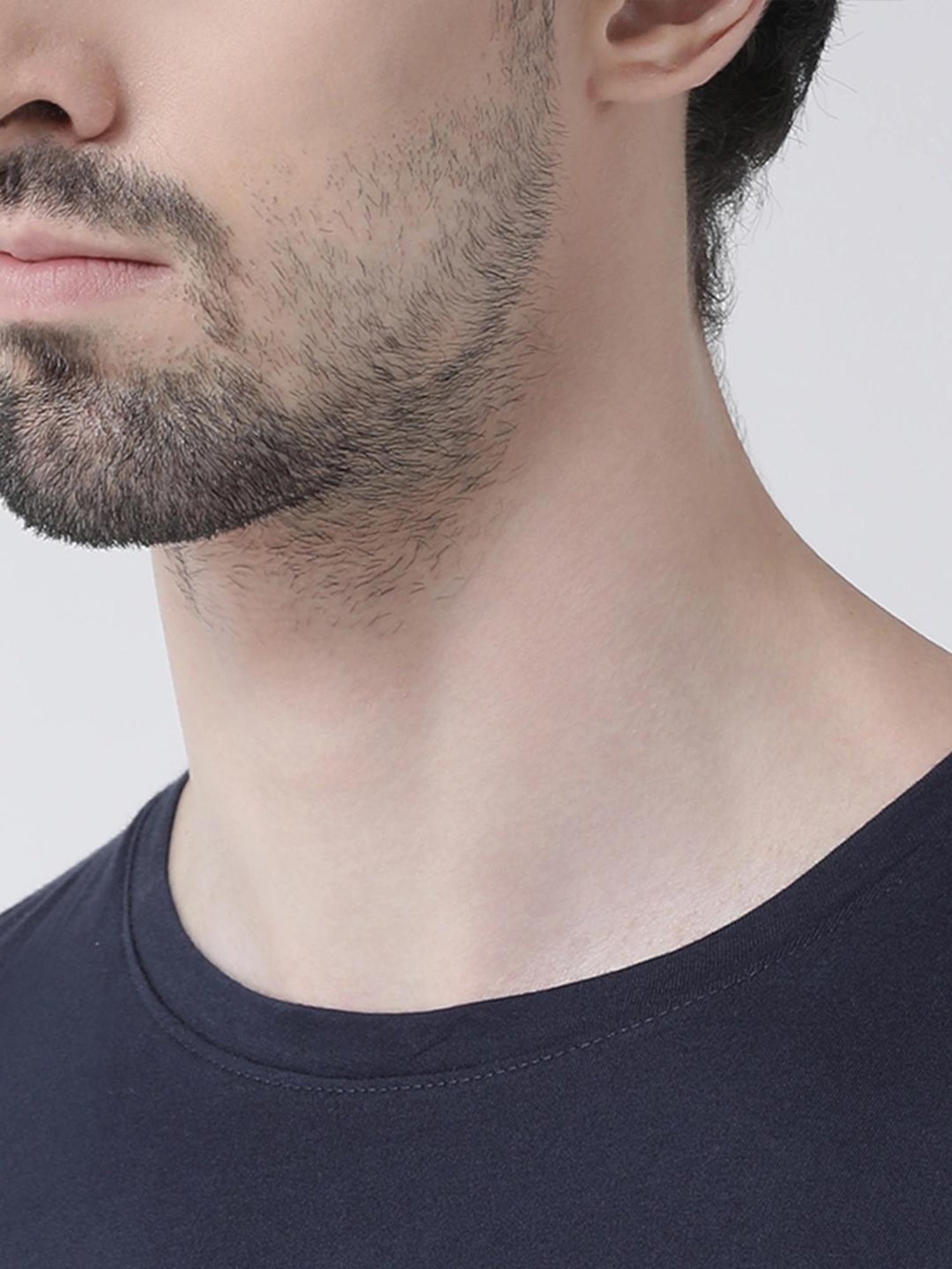 Friskers Navy Blue Cotton Slim Fit Printed T-Shirt