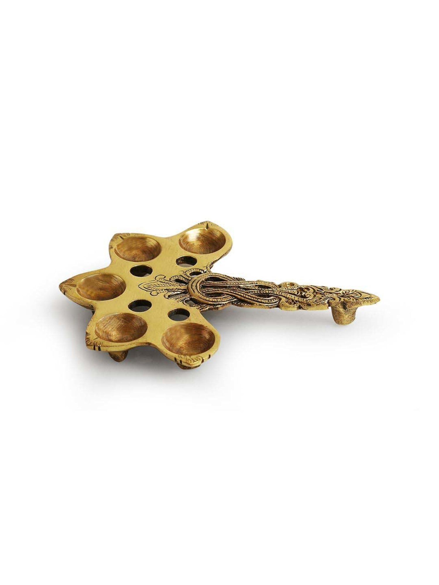 ExclusiveLane Golden Brass Panch Deep Aarti Pooja Spoon 5 Wicks