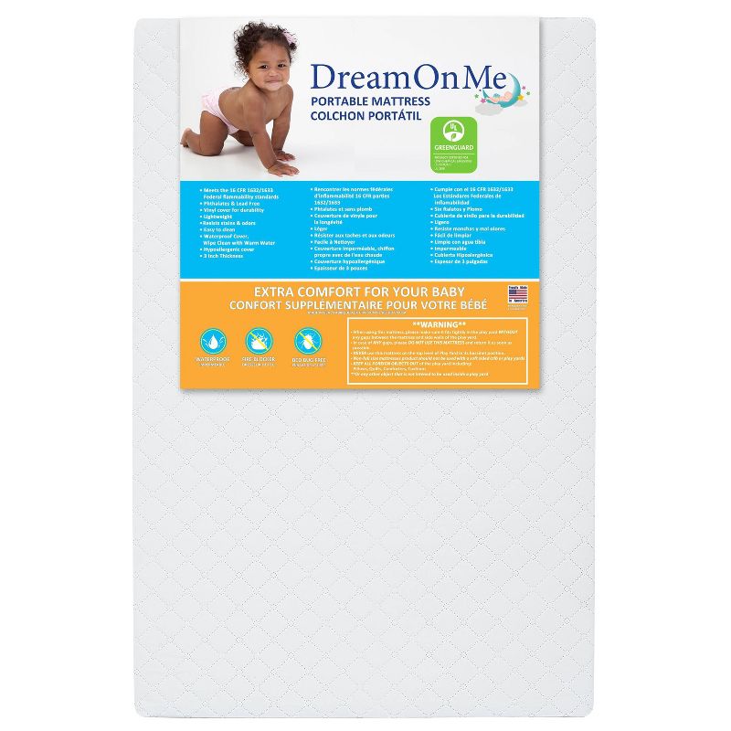 Dream On Me 3" Extra Firm Portable Crib Mattress - White