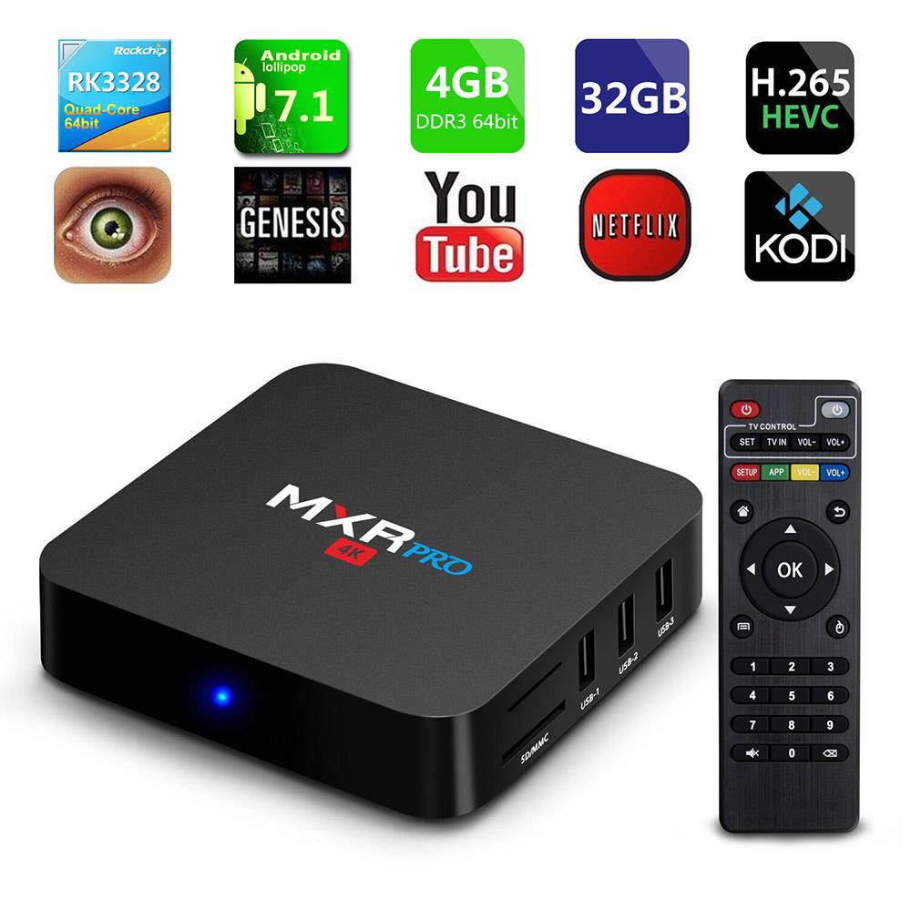 MXR PRO Android 7.1.1 RK3328 4K HDR TV Box Kodi 17.3 4G/32G WIFI LAN VP9 USB3.0 US Plug