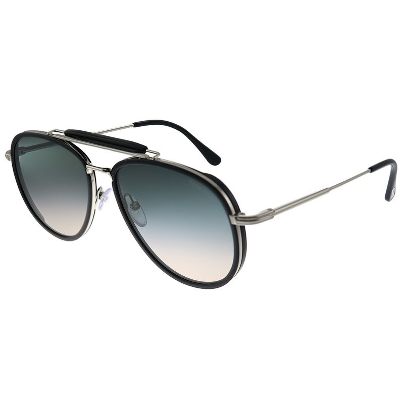 Tom Ford Tripp TF 666 01B Unisex Pilot Sunglasses Black on Rhodium 58mm