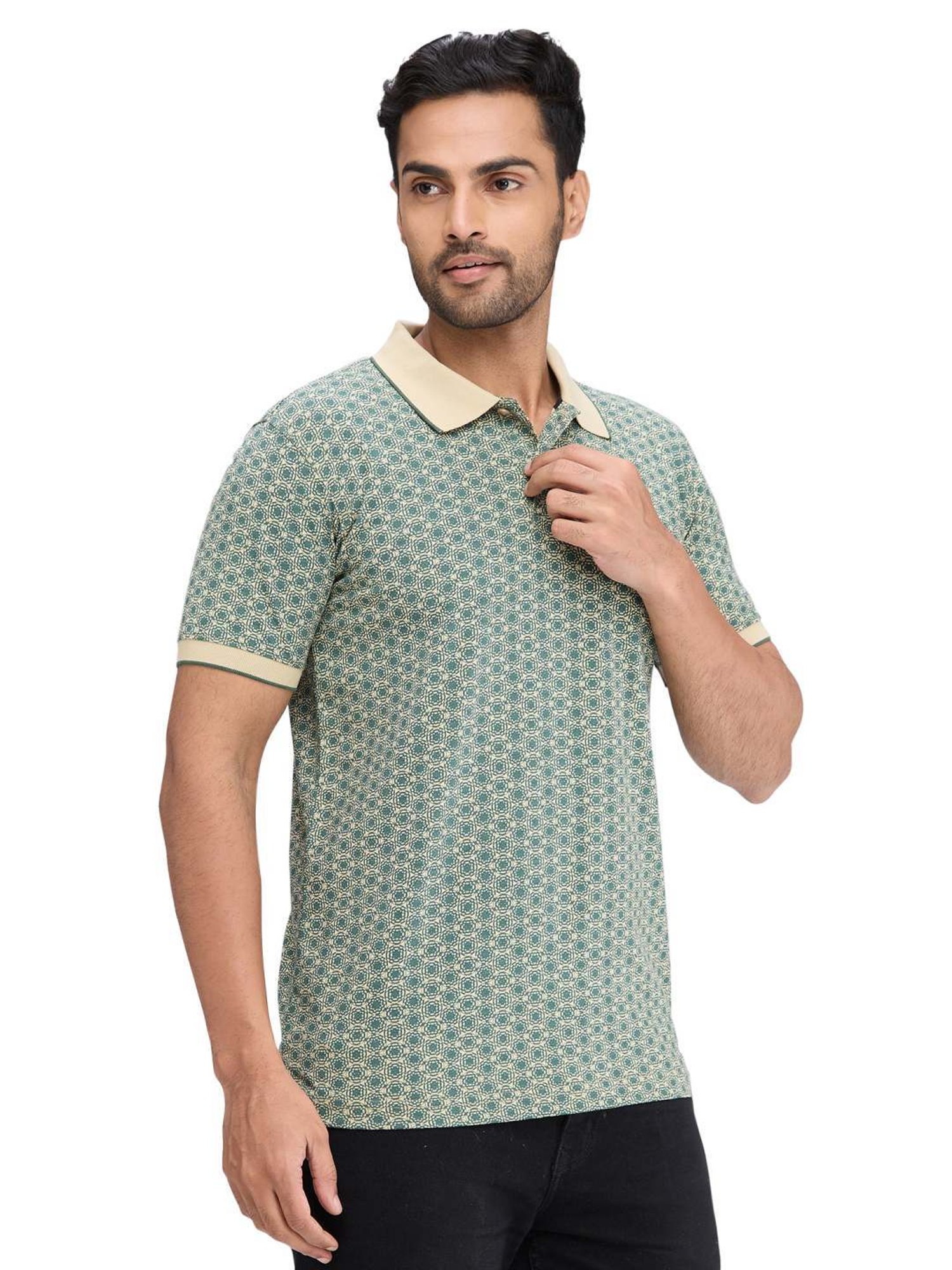 Park Avenue Green Slim Fit Printed Polo T-Shirt