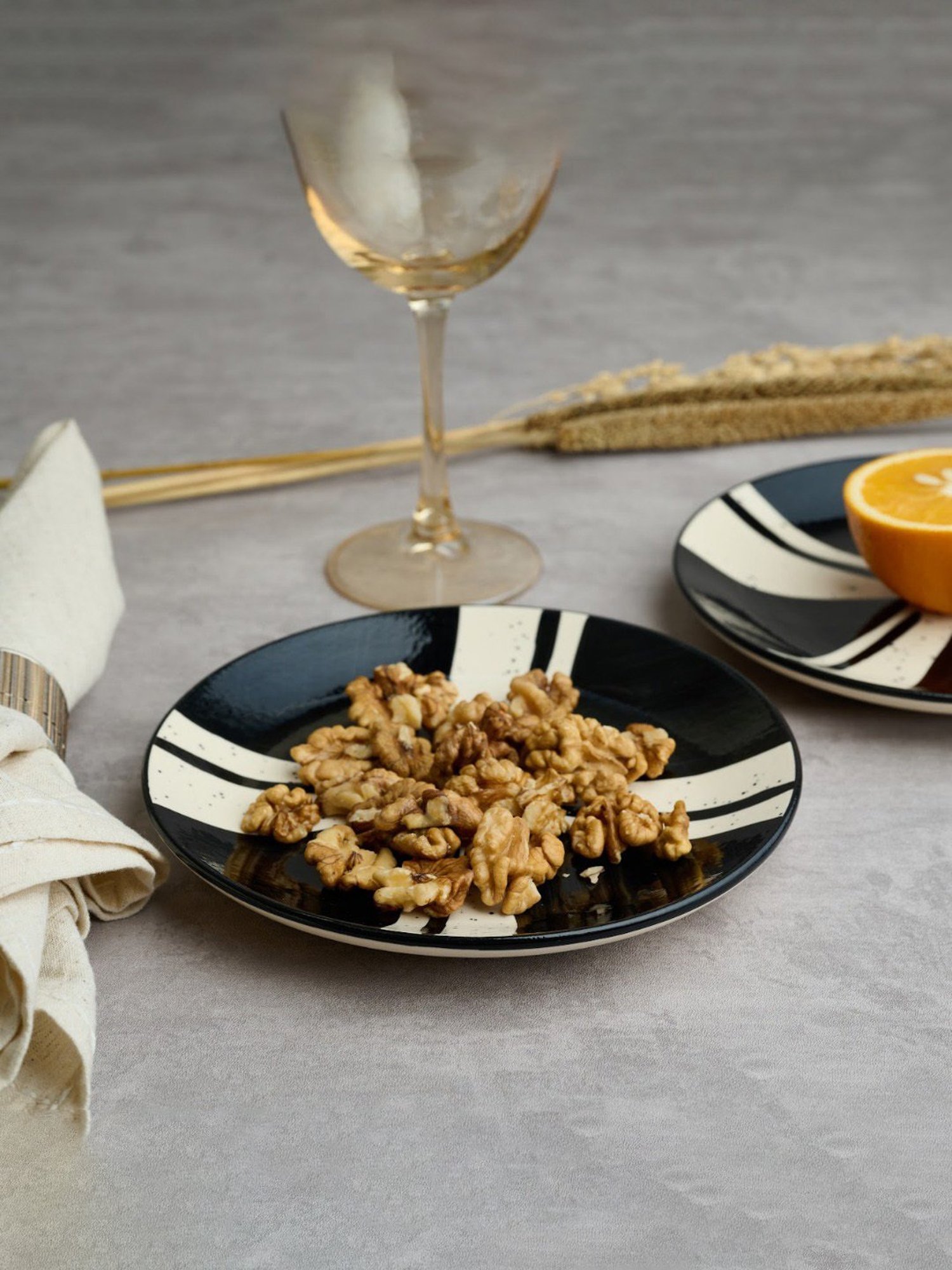 BlackCarrot Black and White Ceramic Stoneware Dinner Set