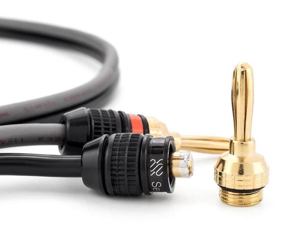 Deadbolt Speaker Wire with Banana Plugs, 6 ft, High Strand Count 12 AWG Pure Copper, OFC