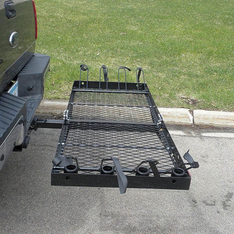 Tow Tuff 62 Inch 500 Pound Capacity Steel Cargo Carrier Trailer Car or Truck Rear Bumper Bike Rack, Fits All 2 Inch Recievers, Black