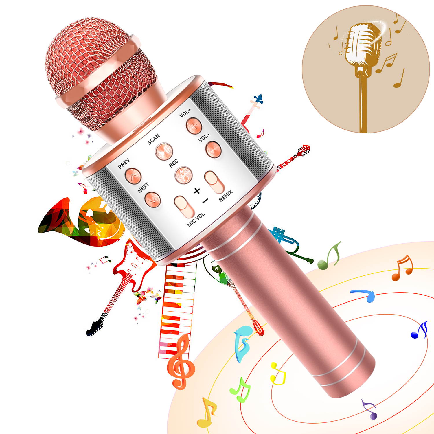 VIBOLA Karaoke Microphone for Kids, 3 in 1 Wireless Portable Handheld Microphone Karaoke Machine for Christmas Home Birthday Party, Voice Disguiser Karaoke Microphone