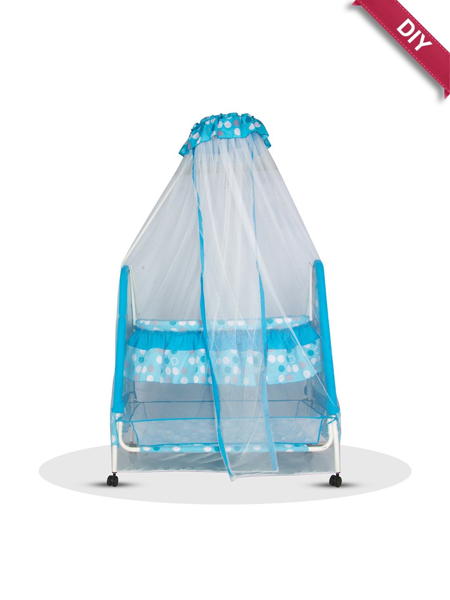 Kiddery Blue Baby Cradle with Mosquito Protection Net (Age 0-8 Months)