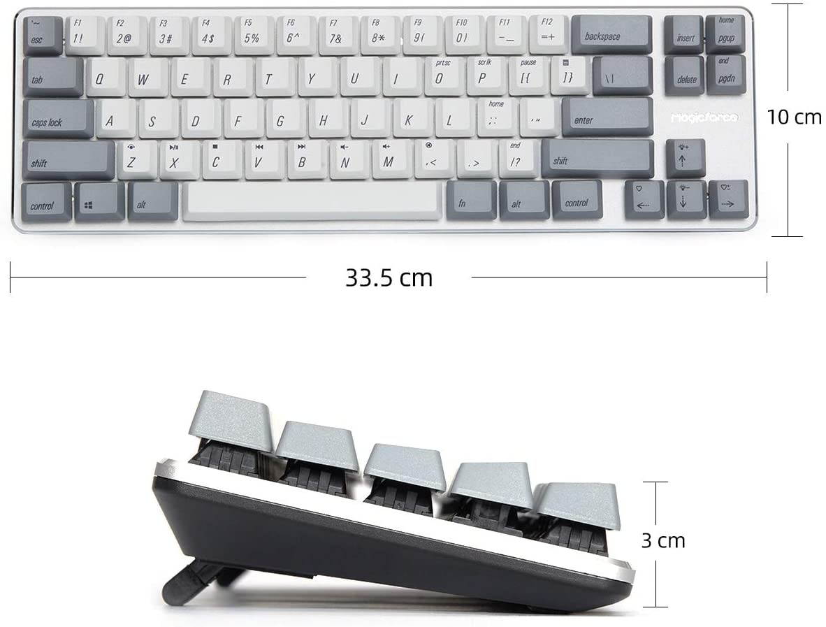 Mechanical Keyboard Gaming Keyboard Kailh Blue Switch Wired Backlit PBT Keycaps Mini Design (60%) 68 Keys Keyboard Magicforce by Qisan(White Gray Combo)
