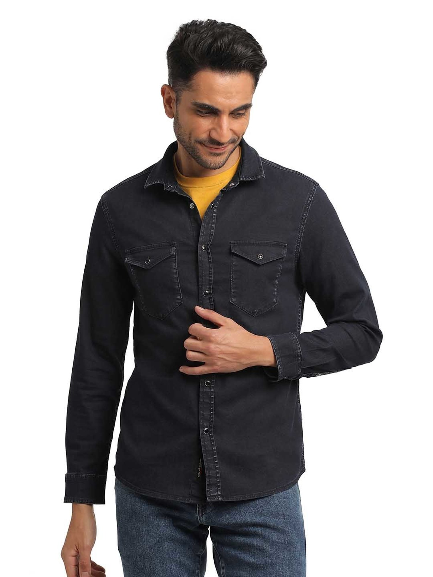 EVERBLUE Dark Blue Regular Fit Shirt