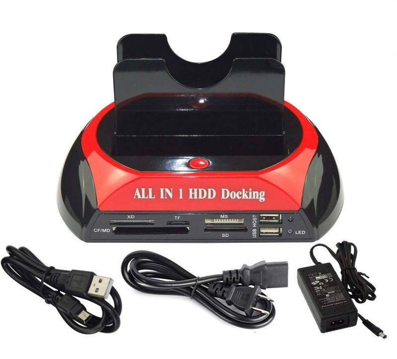 USB 2.0 HDD Docking Station IDE SATA Dual USB Clone Hard Drive Card Reader