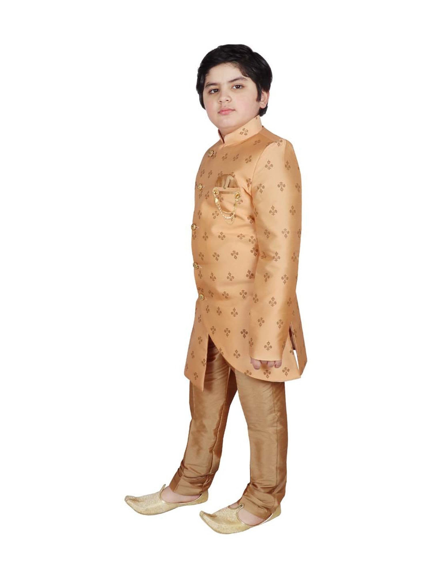 VASTRAMAY Boys Turquoise Floral Full Sleeves Indowestern