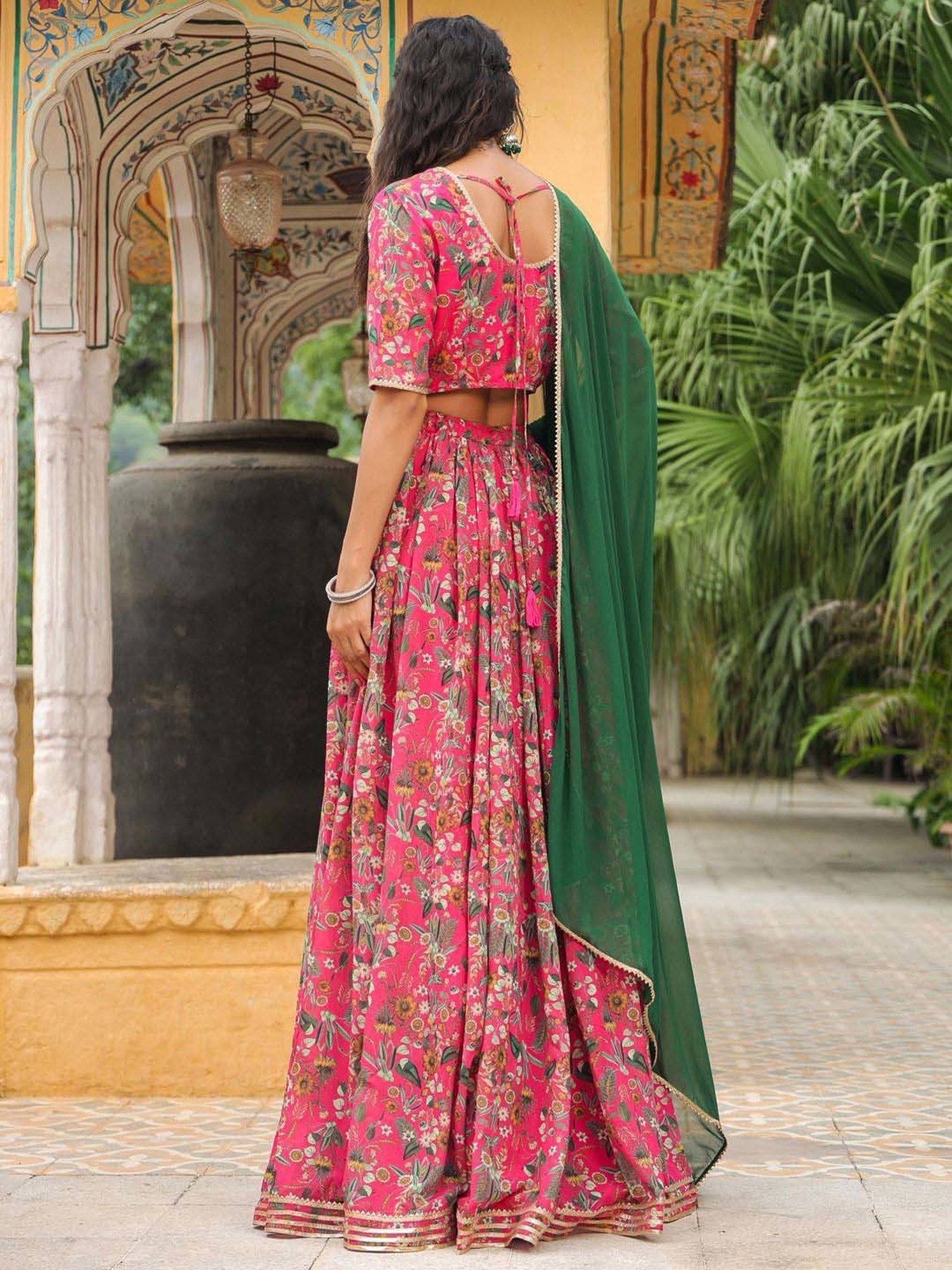 Janasya Pink Printed Lehenga Choli Set With Dupatta