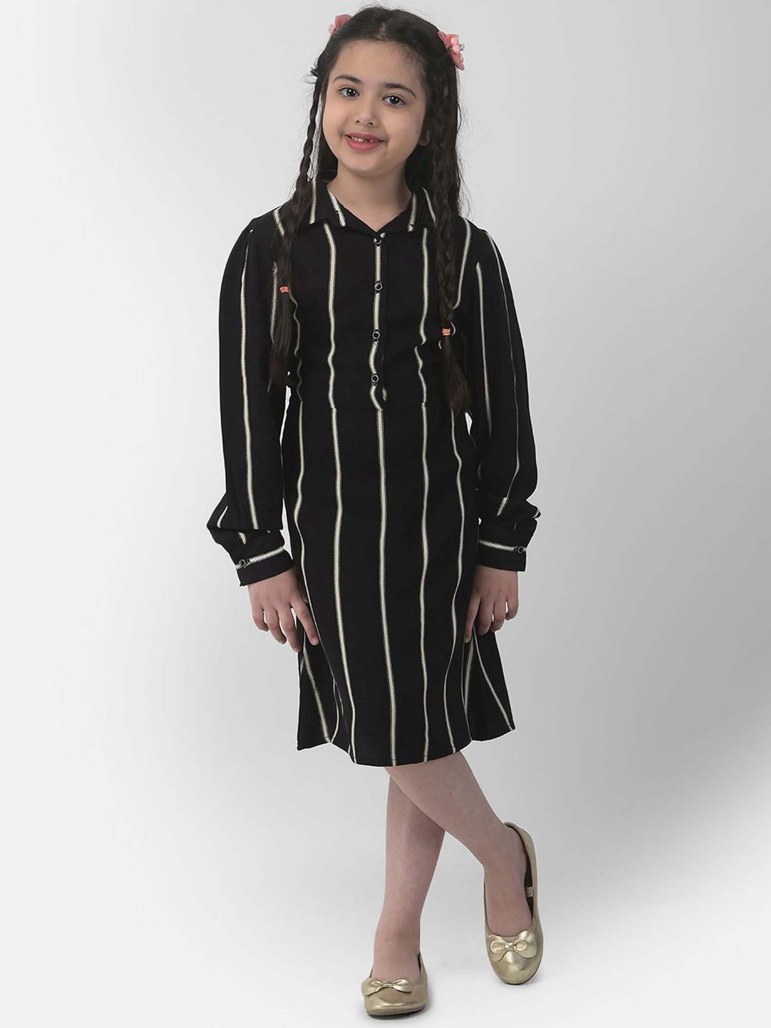 Crimsoune Club Kids Black Striped Full Sleeves Dress