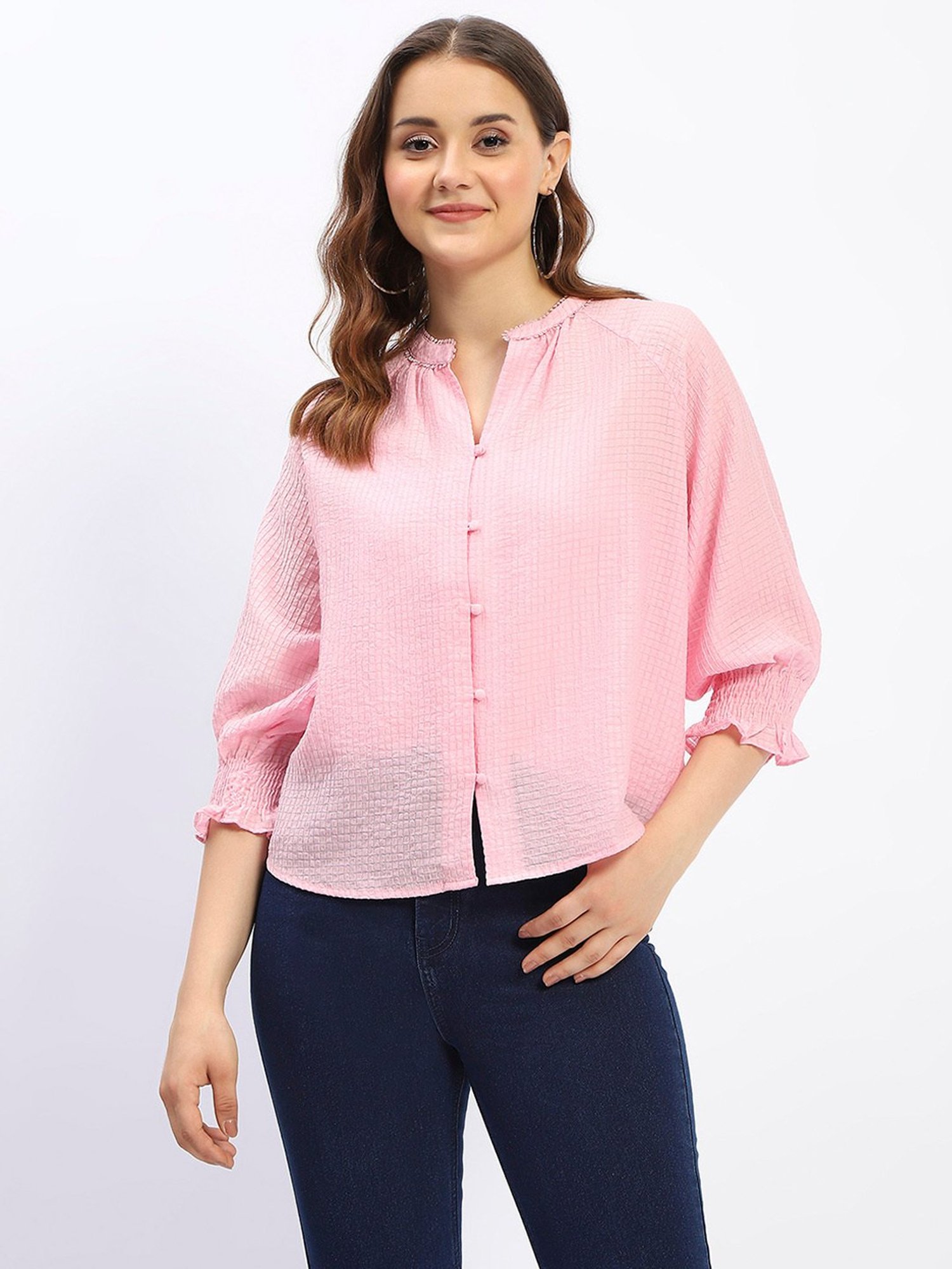 MADAME Pink Checkered Top