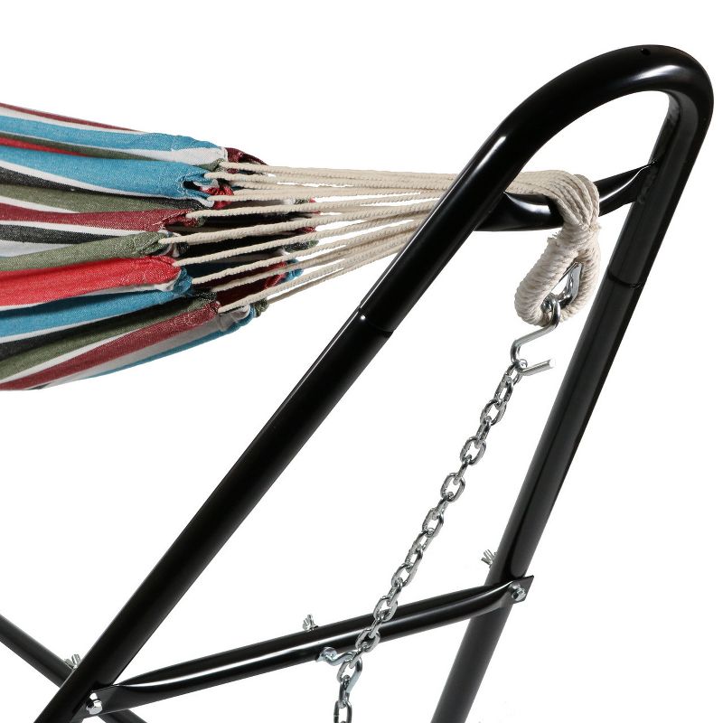 Sunnydaze Outdoor 2-Person Double Cotton Brazilian Hammock with Black Steel Universal Multi-Use Stand - Cool Breeze