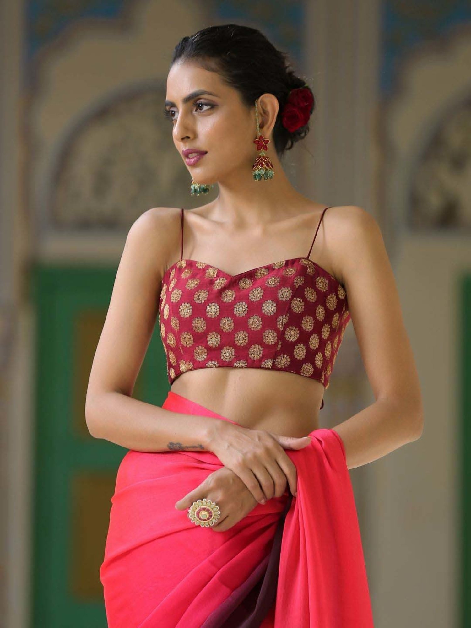 Swtantra Maroon Printed Readymade Blouse