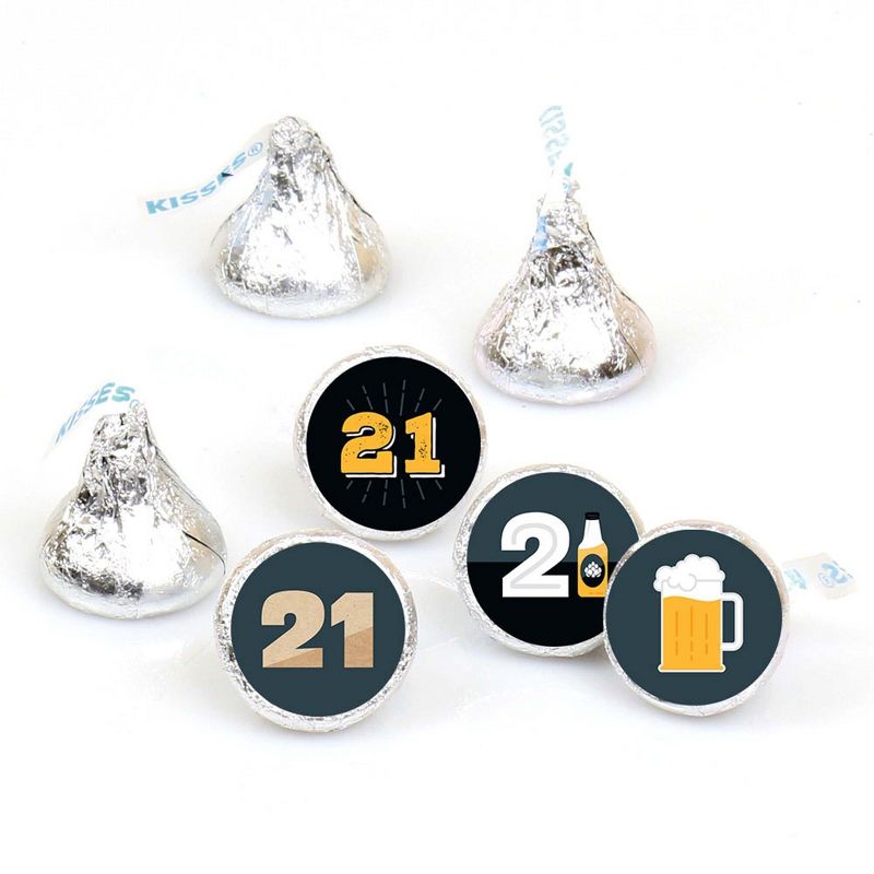 Big Dot of Happiness Cheers and Beers to 21 Years - 21st Birthday Party Round Candy Sticker Favors - Labels Fit Hershey's Kisses (1 sheet of 108)