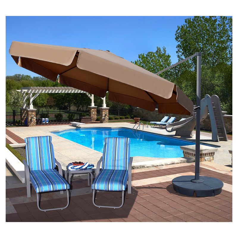 Island Umbrella Victoria 13' Octagonal Cantilever With Valance in Stone Sunbrella