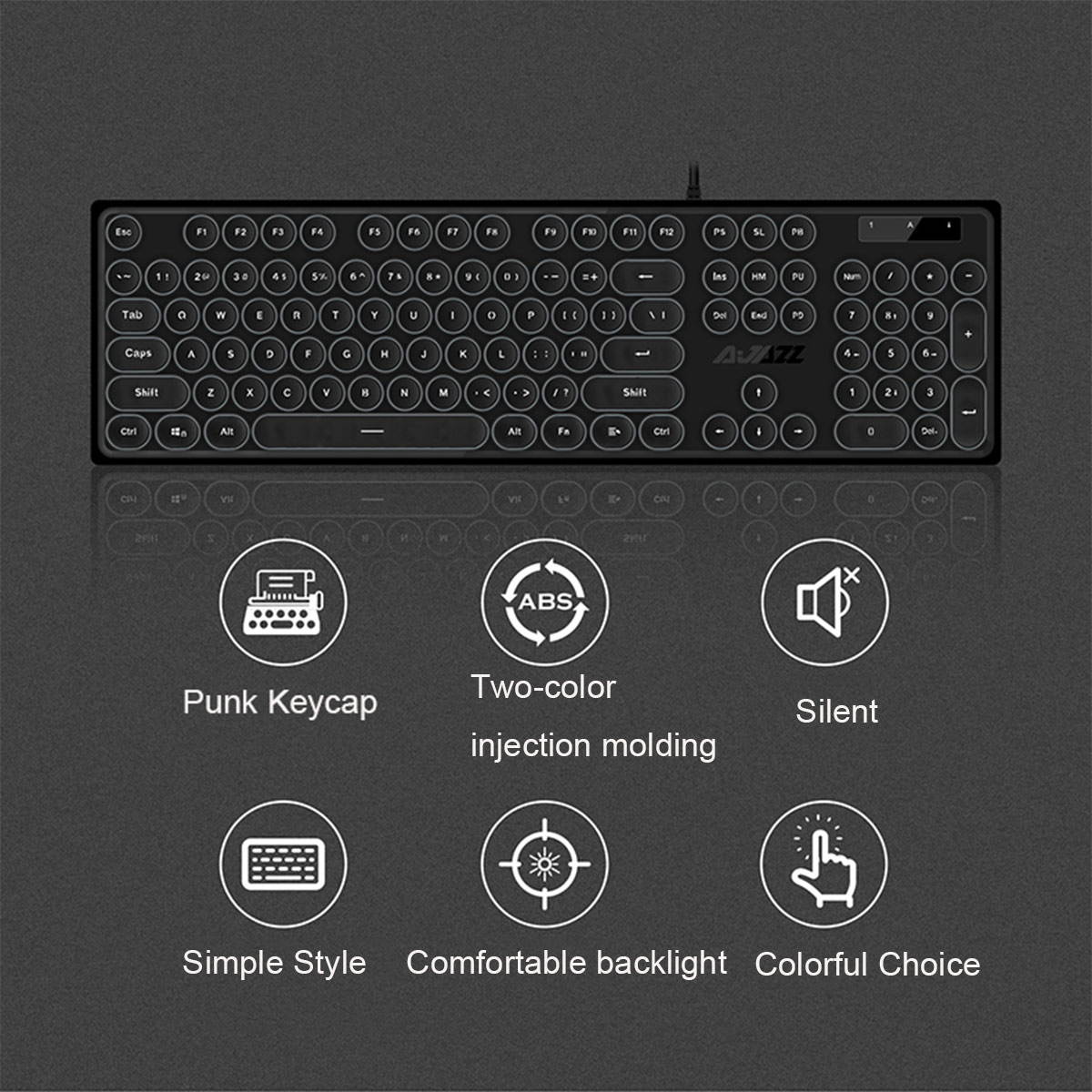 Wired Keyboard Retro Punk Round Keycap Mute White Backlit Ergonomic Slim Keyboard for Office Gamers Programmers Typists Laptop Computer