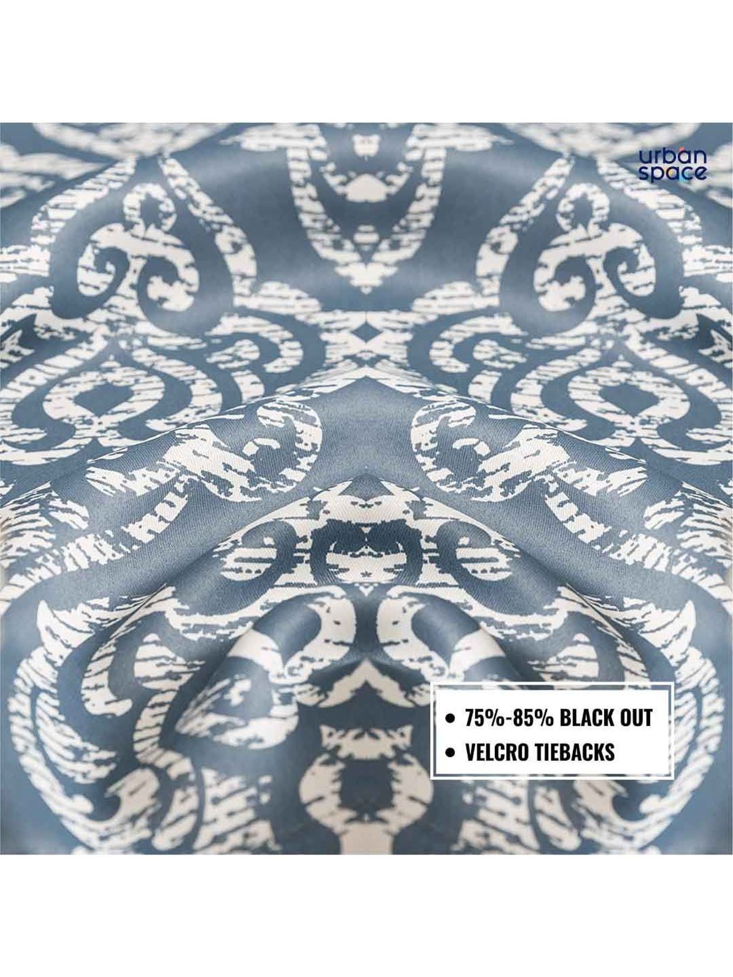 Urban Space Blue Polyester Window Curtain With Tieback & Eyelet