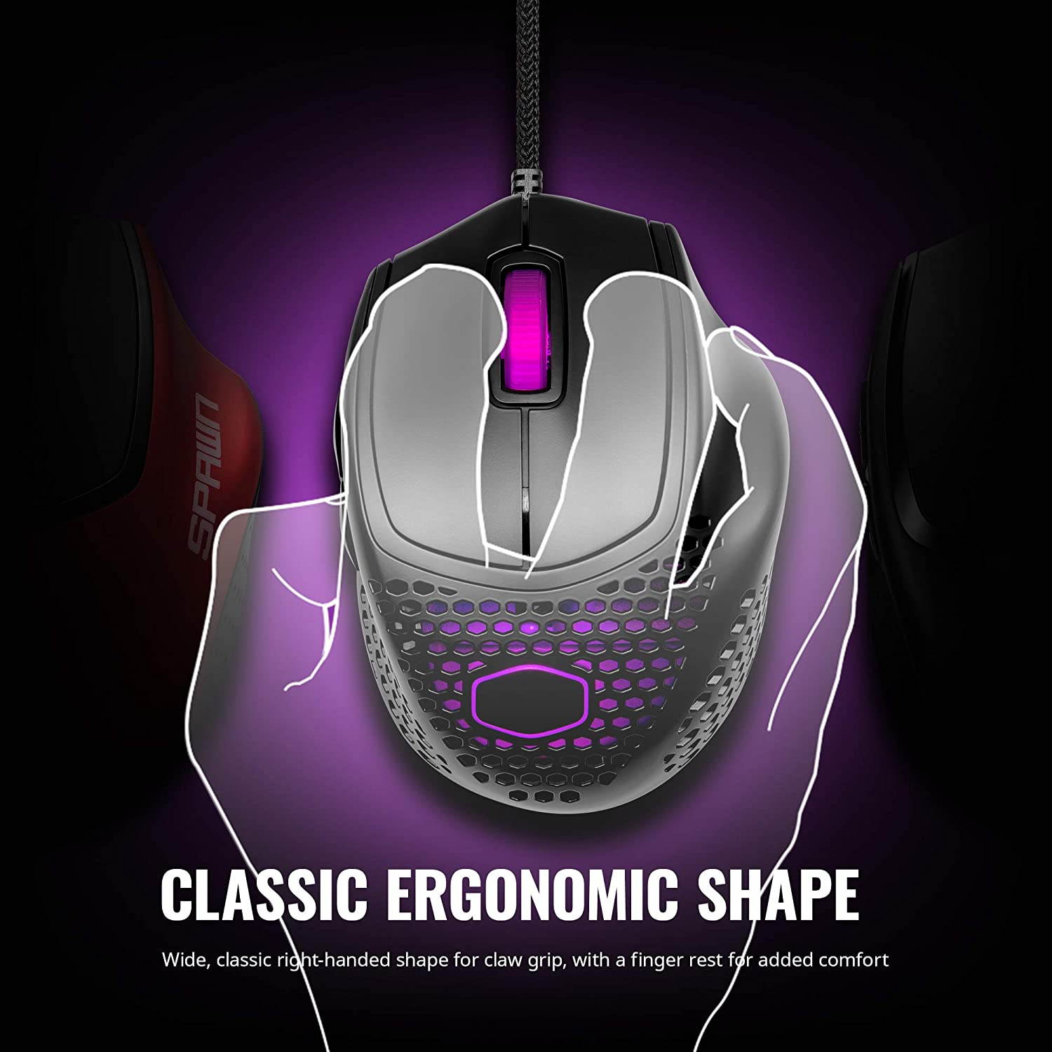Cooler Master MM720 Black Matte Lightweight Gaming Mouse with Ultraweave Cable, 16000 DPI Optical Sensor, RGB and Unique Claw Grip Shape