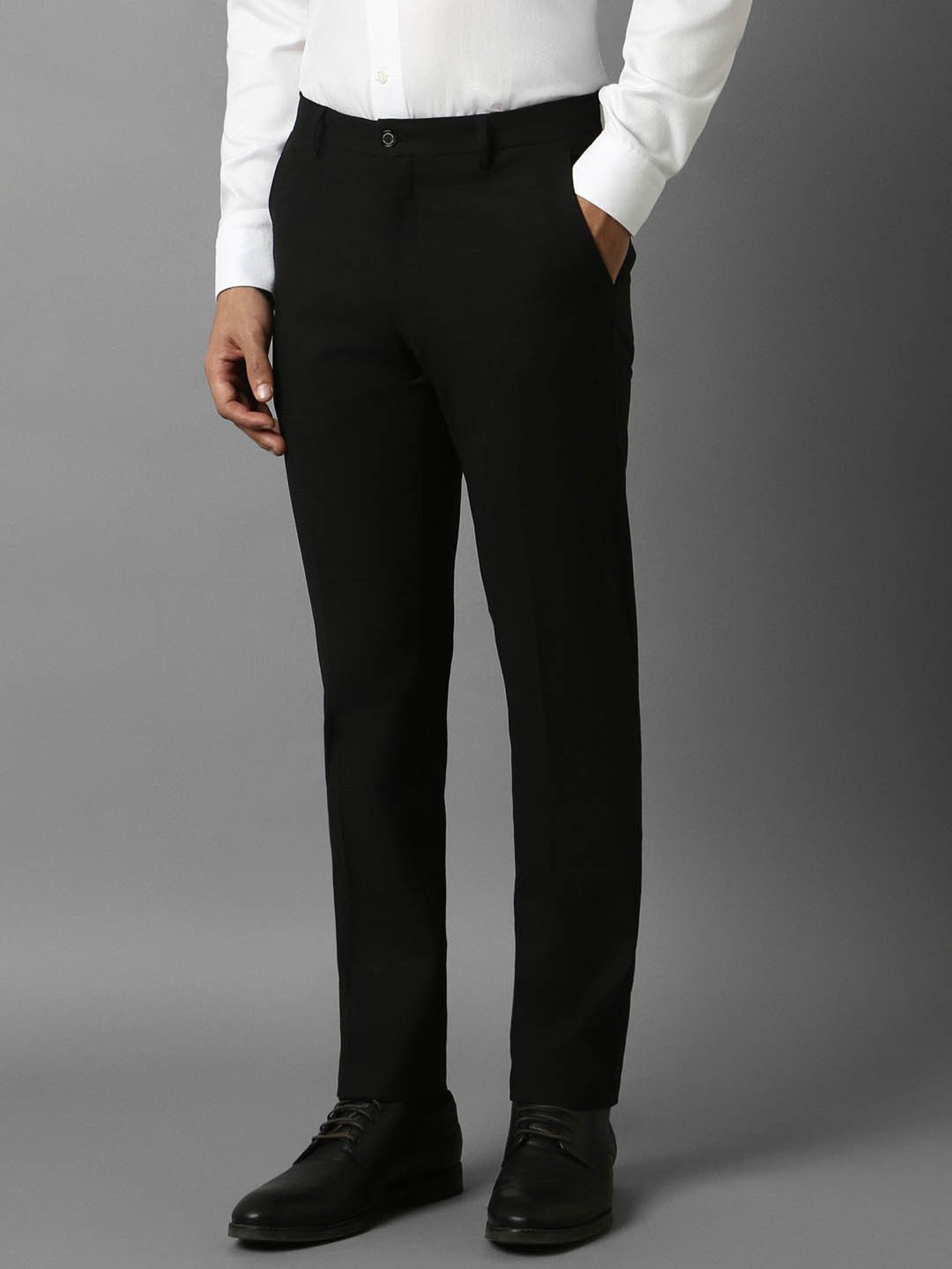 Louis Philippe Black Slim Fit Checks Trousers