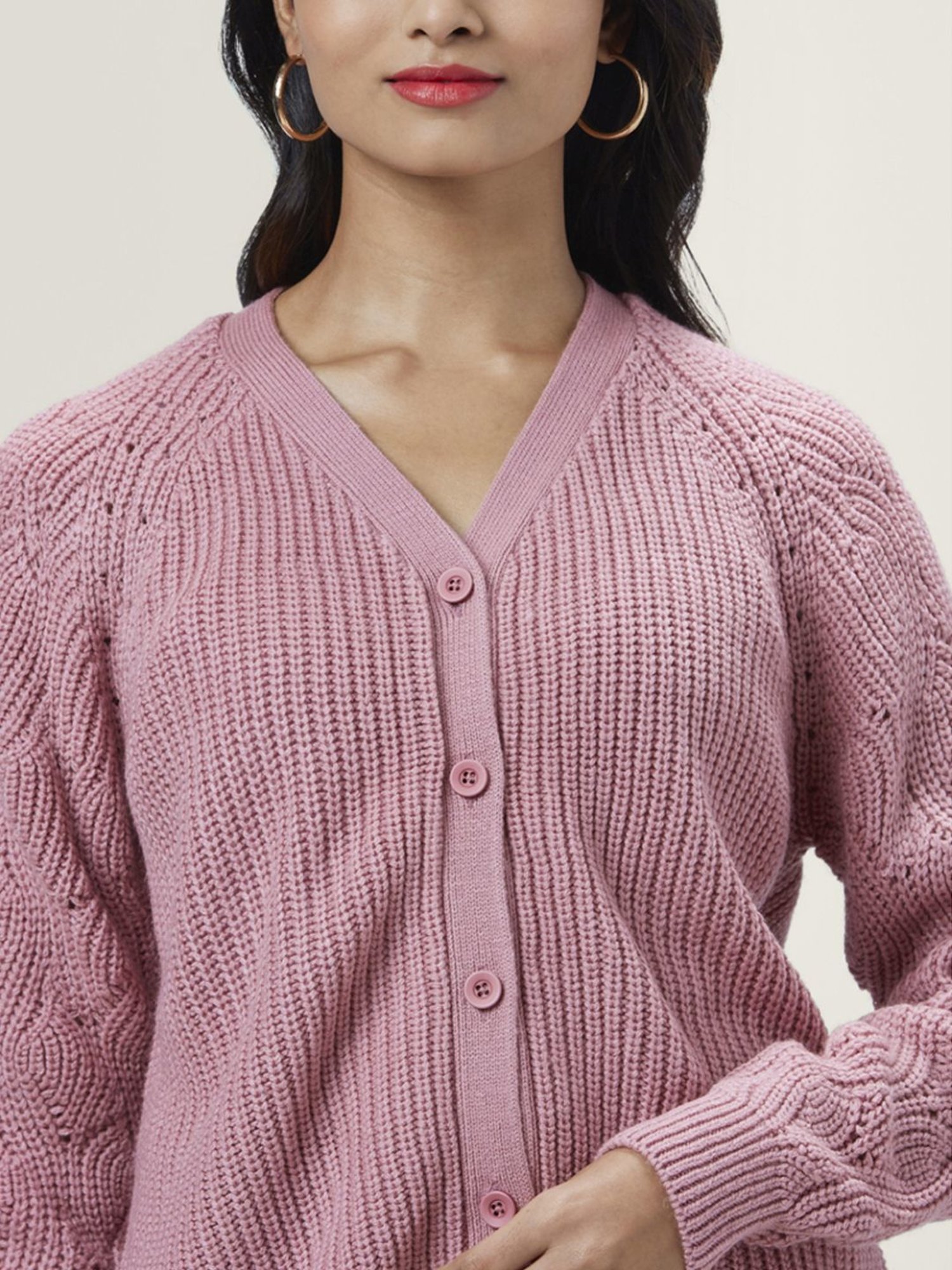 Honey by Pantaloons Pink Self Pattern Cardigan