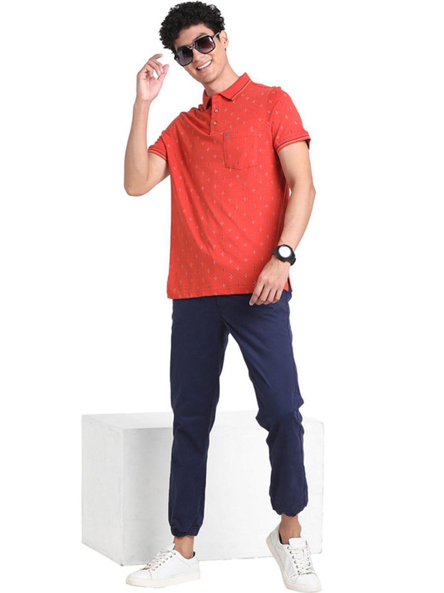 Turtle Red Cotton Slim Fit Printed Polo T-Shirts