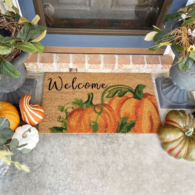 Farmhouse Living Welcome Pumpkin Coir Doormat - 18" x 30" - Natural - Elrene Home Fashions