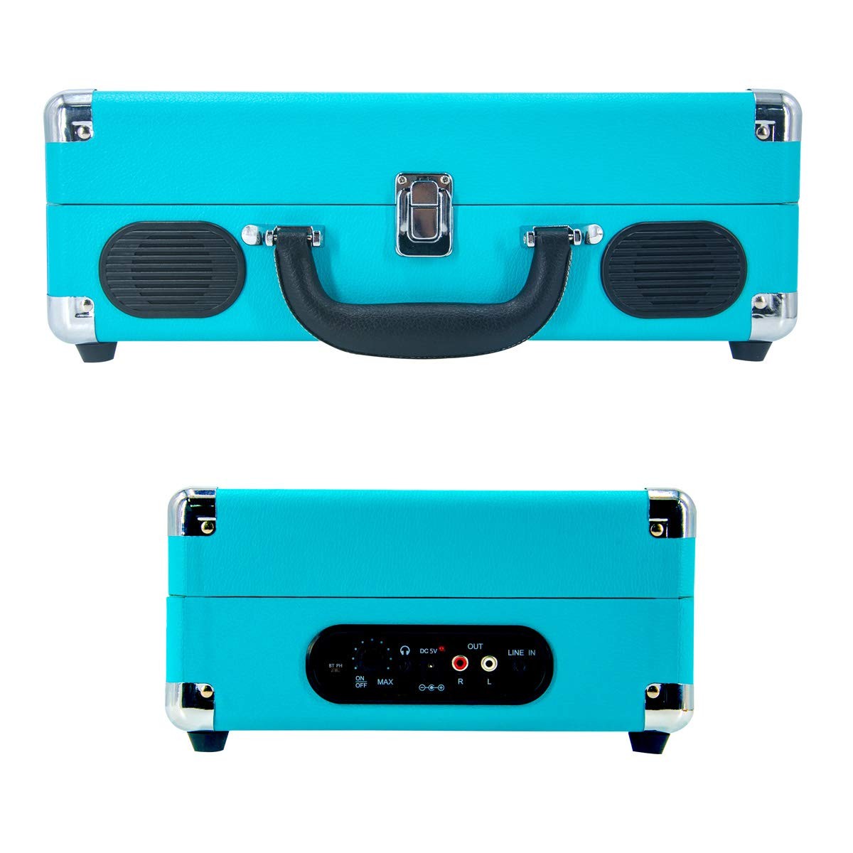 LP&No.1 Suitcase Bluetooth Turntable with Stereo Speaker,3 Speeds Vinyl Record Player Turquoise