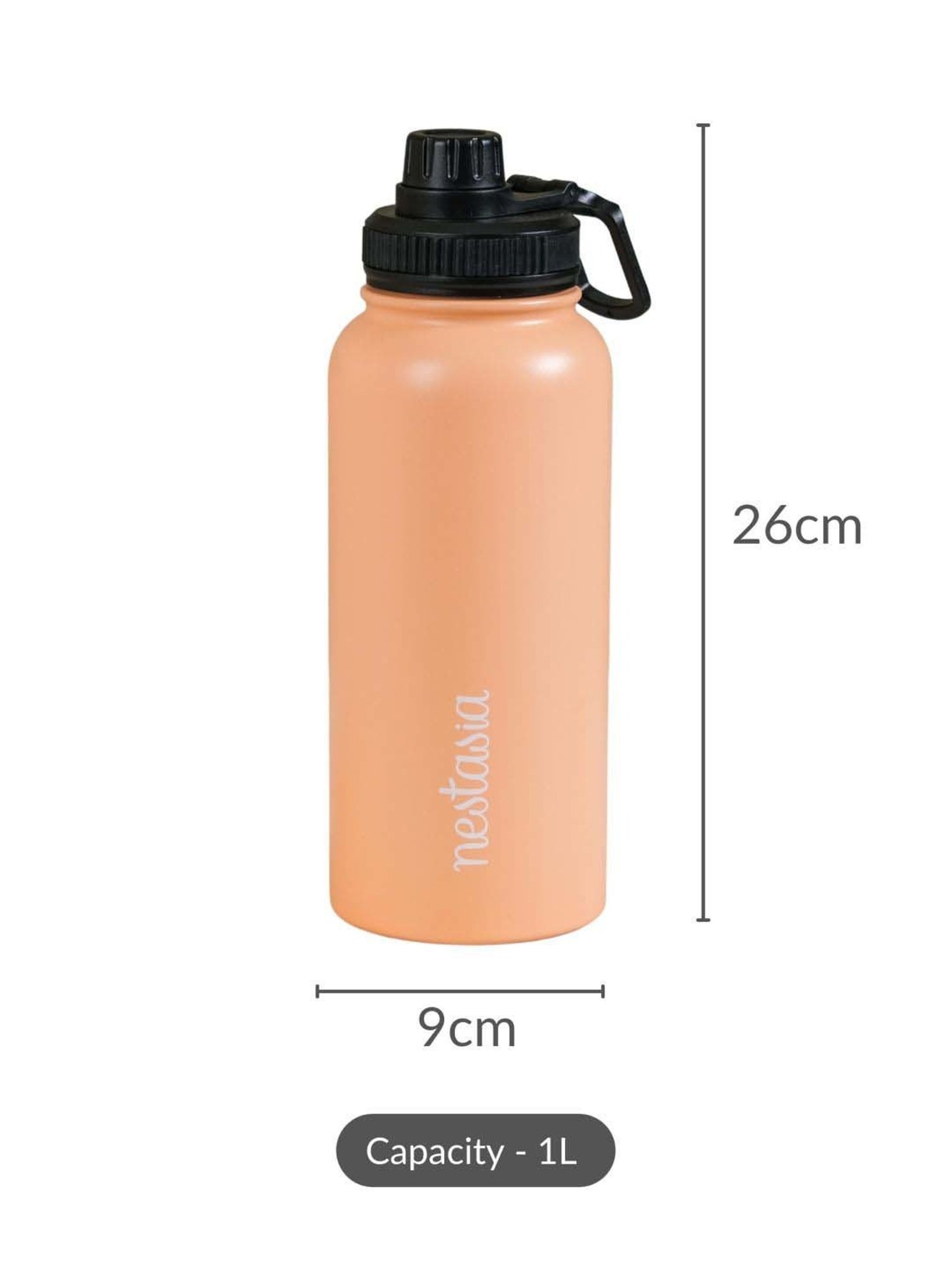 Nestasia 1 Litre Insulated Thermosteel Water Bottle with Double-Walled Vacuum Insulation Peach