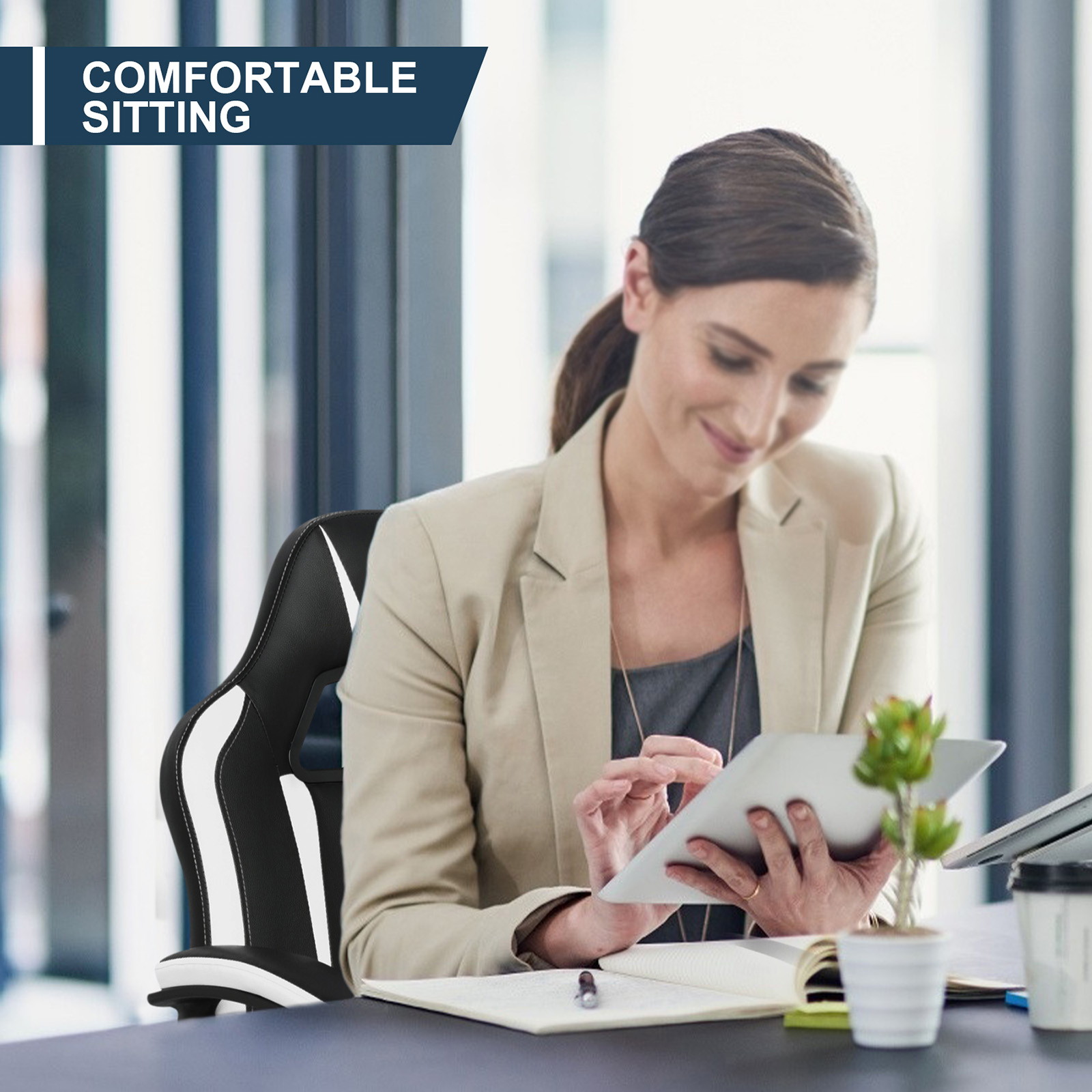 YOUTHUP Office Chair Adjustable Ergonomic Leather Gaming Chair Swivel Rolling Computer Desk Chair with Lumbar Support,Black and Red